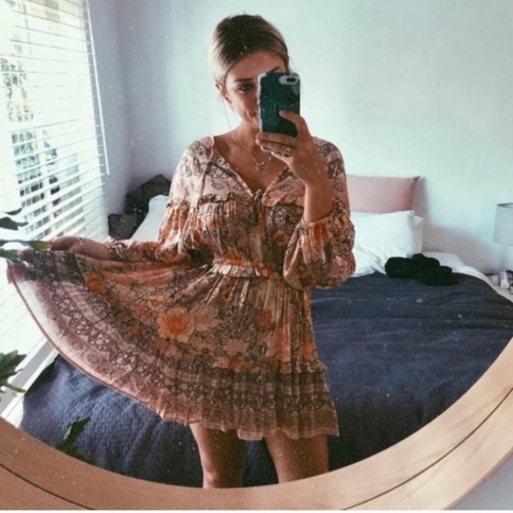 SOLD OUT Gypsy Boho Festival Floral Mini Long Sleeve Dress - Picture 7 of 9
